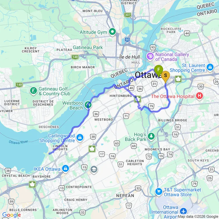 Carte de Britannia 🌳 par le sentier de la rivière des Outaouais
