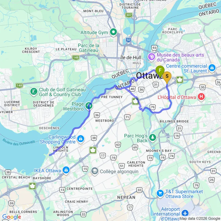 Carte de Britannia 🌳 par le sentier de la rivière des Outaouais