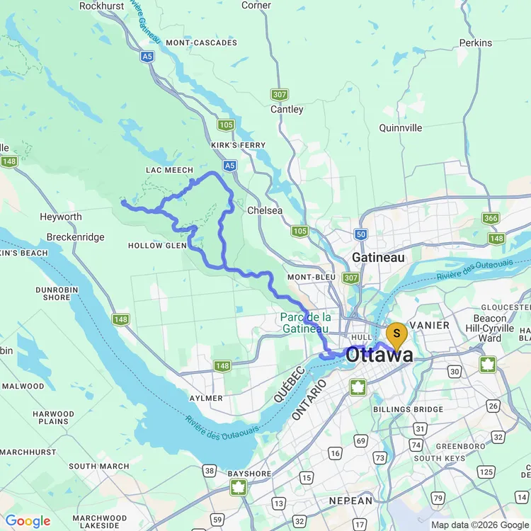 Carte de Parc de la Gatineau : lac Meech + belvédère Champlain